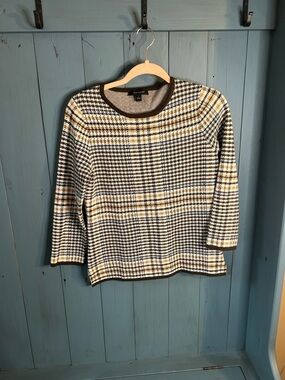 Ann Taylor Houndstooth Crewneck Sweater in Black, White & Brown | Women’s Size S